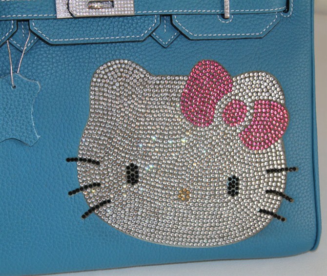 High Quality Fake Hermes Birkin Hello Kitty 35CM Togo Leather Bag Blue HK0001 (3) - Click Image to Close